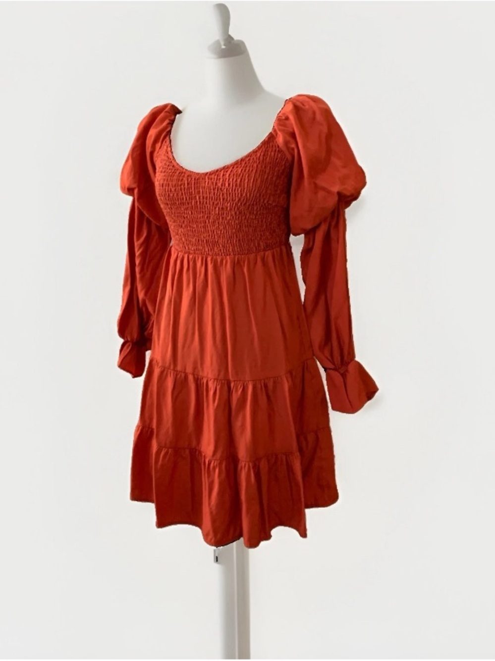 Vintage Renaissance Faire Peasant Puffed Sleeve Fall Burnt Orange Dress